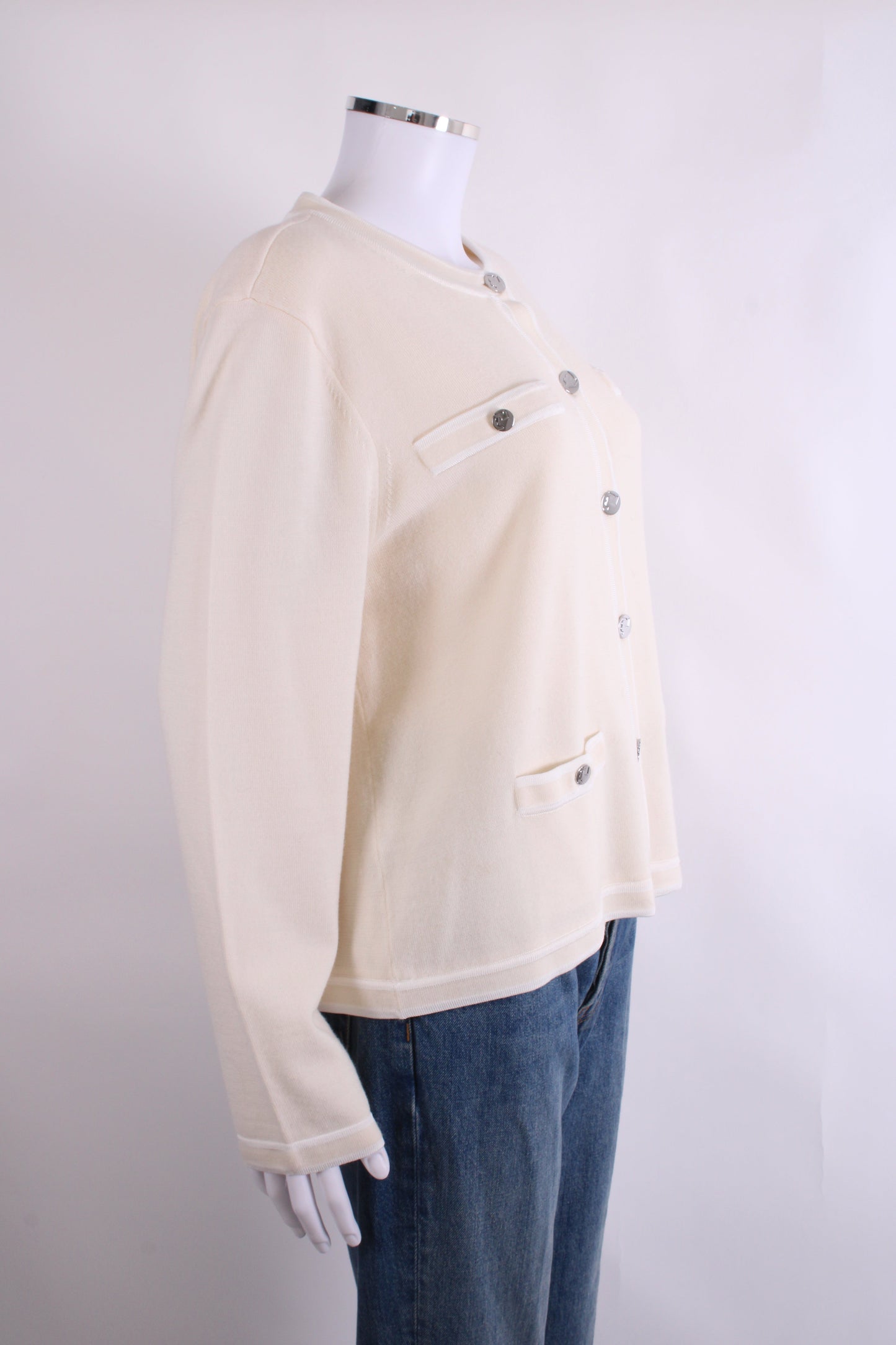 Tory Burch L/S Cardigan Cream/ White XL | XL, Cream