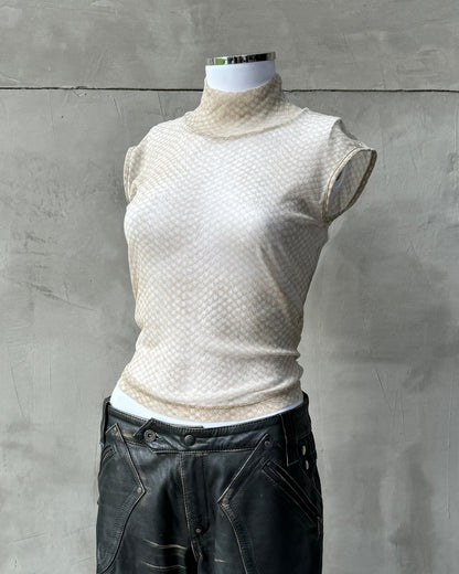 CAVALLI JEANS 2000'S SNAKE SKIN MESH VEST TOP - M/L | M/L, Beige