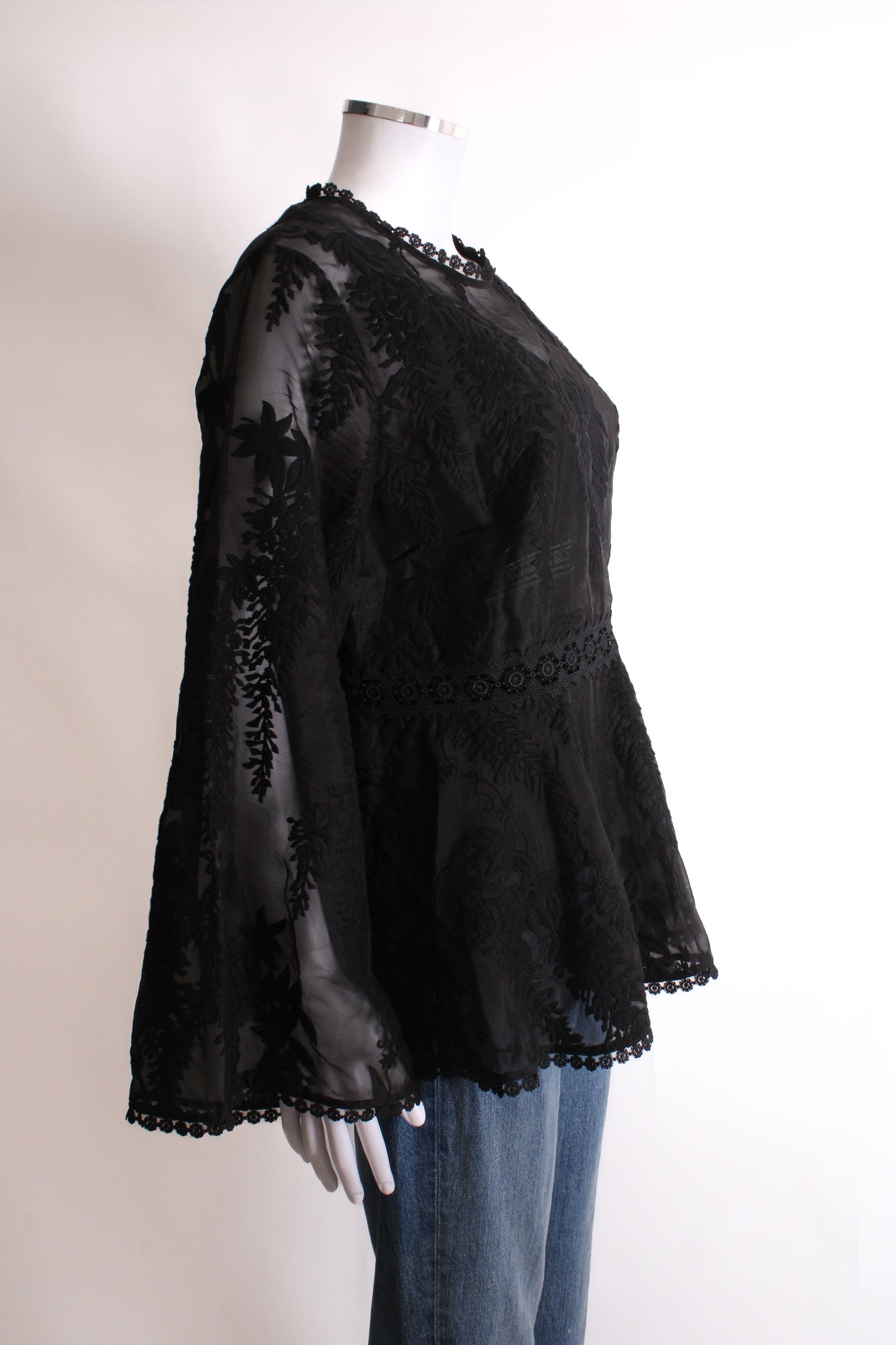 Zimmermann L/S Lace Trim Peplum Blouse Black 14 | O/S, Black