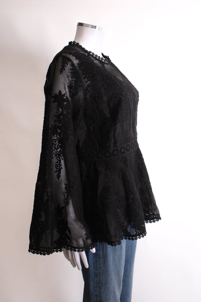 Zimmermann L/S Lace Trim Peplum Blouse Black 14 | O/S, Black