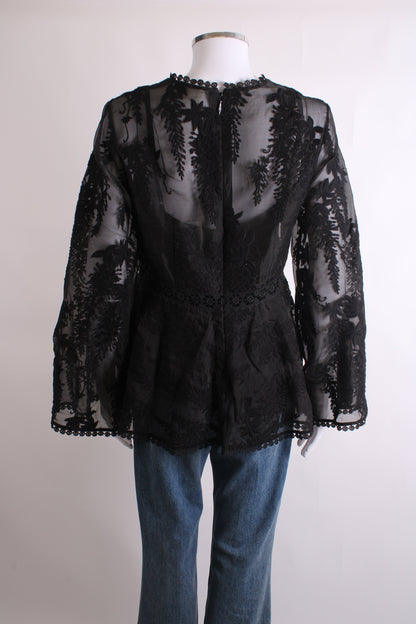 Zimmermann L/S Lace Trim Peplum Blouse Black 14 | O/S, Black