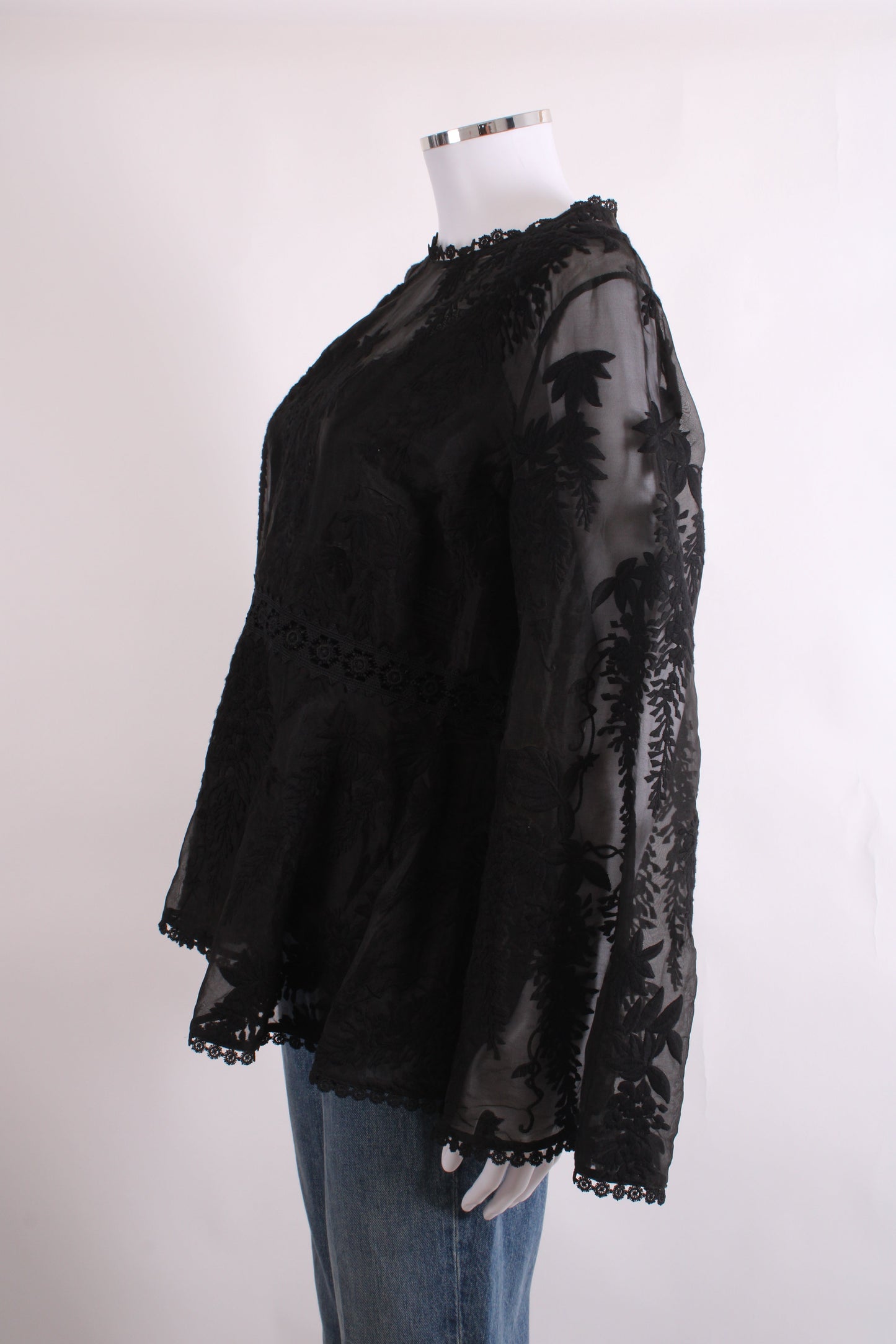 Zimmermann L/S Lace Trim Peplum Blouse Black 14 | O/S, Black