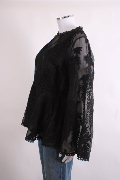 Zimmermann L/S Lace Trim Peplum Blouse Black 14 | O/S, Black