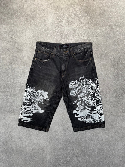 Dominate Dragon Graphic Black Jorts