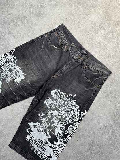 Dominate Dragon Graphic Black Jorts