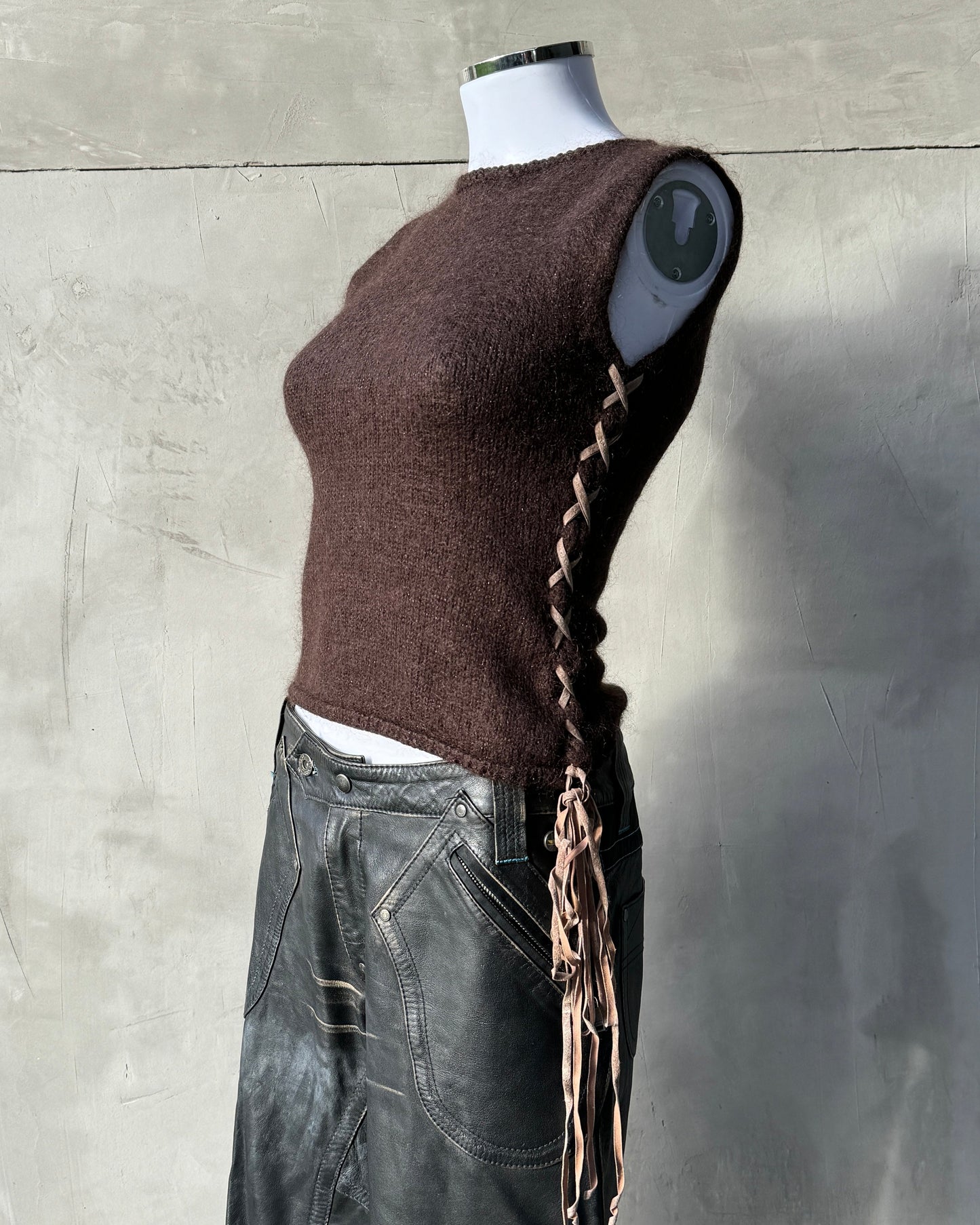 MAX & CO MOHAIR LACE UP KNIT VEST TOP - M | Medium, Brown