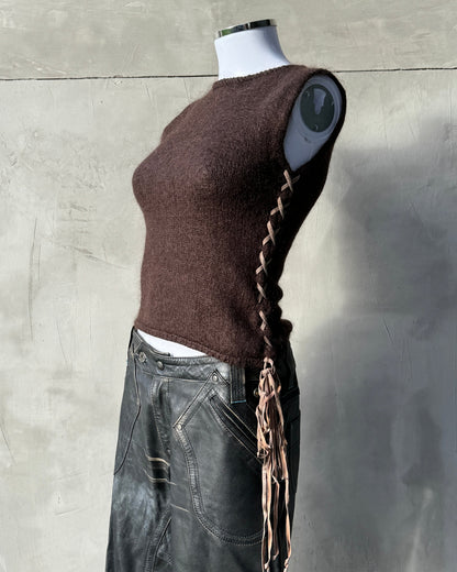 MAX & CO MOHAIR LACE UP KNIT VEST TOP - M | Medium, Brown