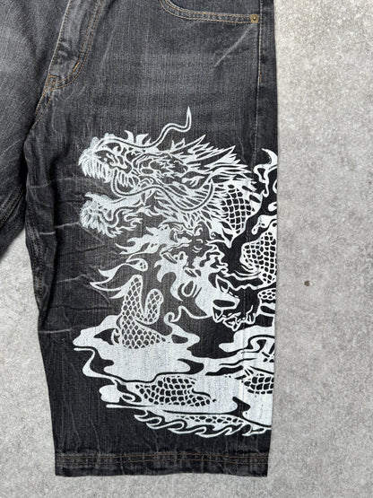 Dominate Dragon Graphic Black Jorts
