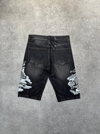 Dominate Dragon Graphic Black Jorts