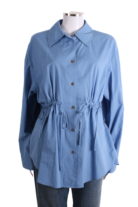 Rejina Pyo L/S Gathered Waist Shirt Blue M | Medium, Blue
