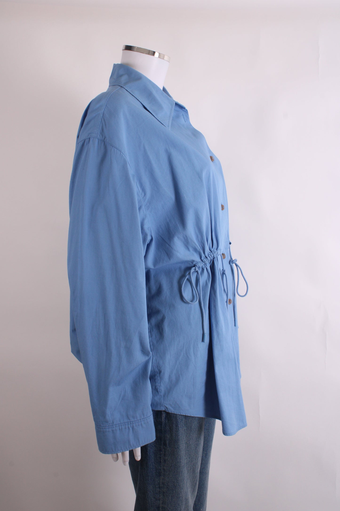 Rejina Pyo L/S Gathered Waist Shirt Blue M | Medium, Blue