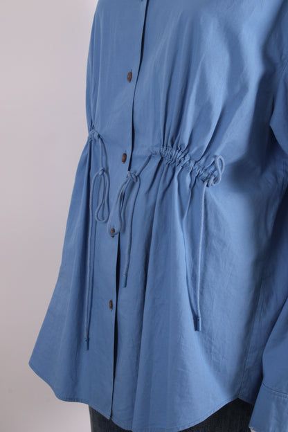 Rejina Pyo L/S Gathered Waist Shirt Blue M | Medium, Blue