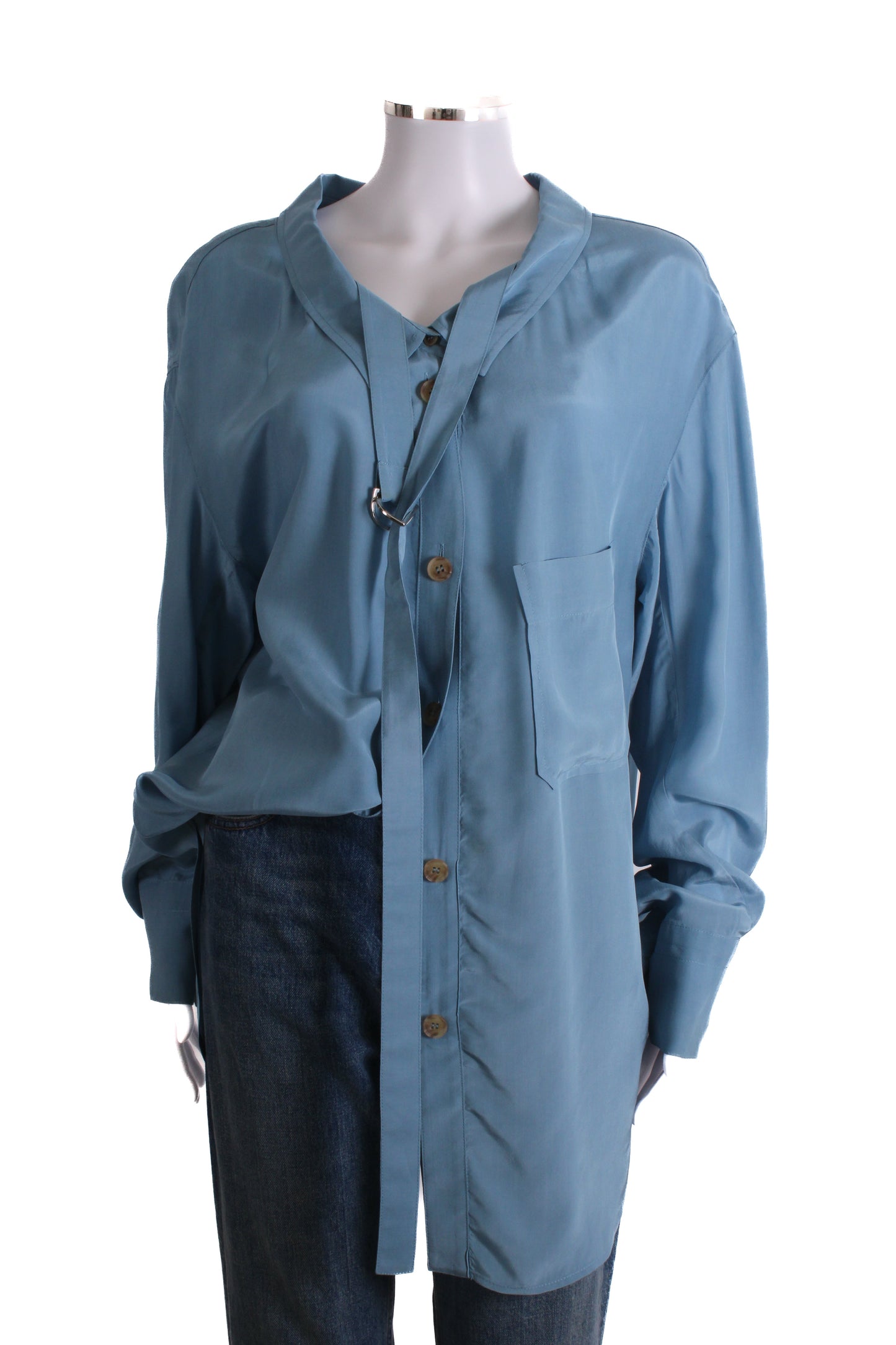 Rejina Pyo L/S Belt Neck Shirt Blue M | Medium, Blue