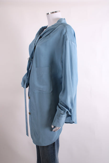 Rejina Pyo L/S Belt Neck Shirt Blue M | Medium, Blue