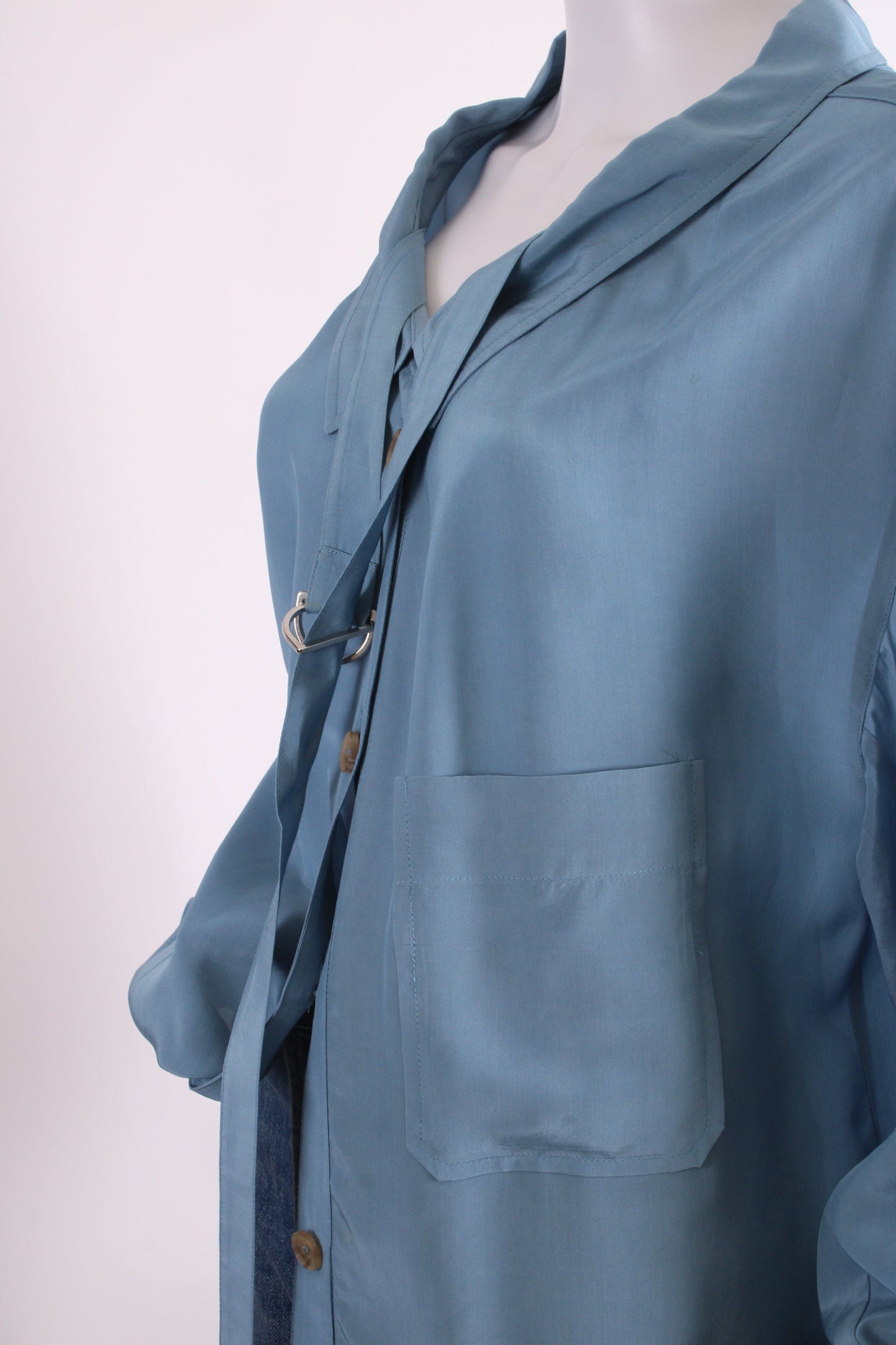 Rejina Pyo L/S Belt Neck Shirt Blue M | Medium, Blue