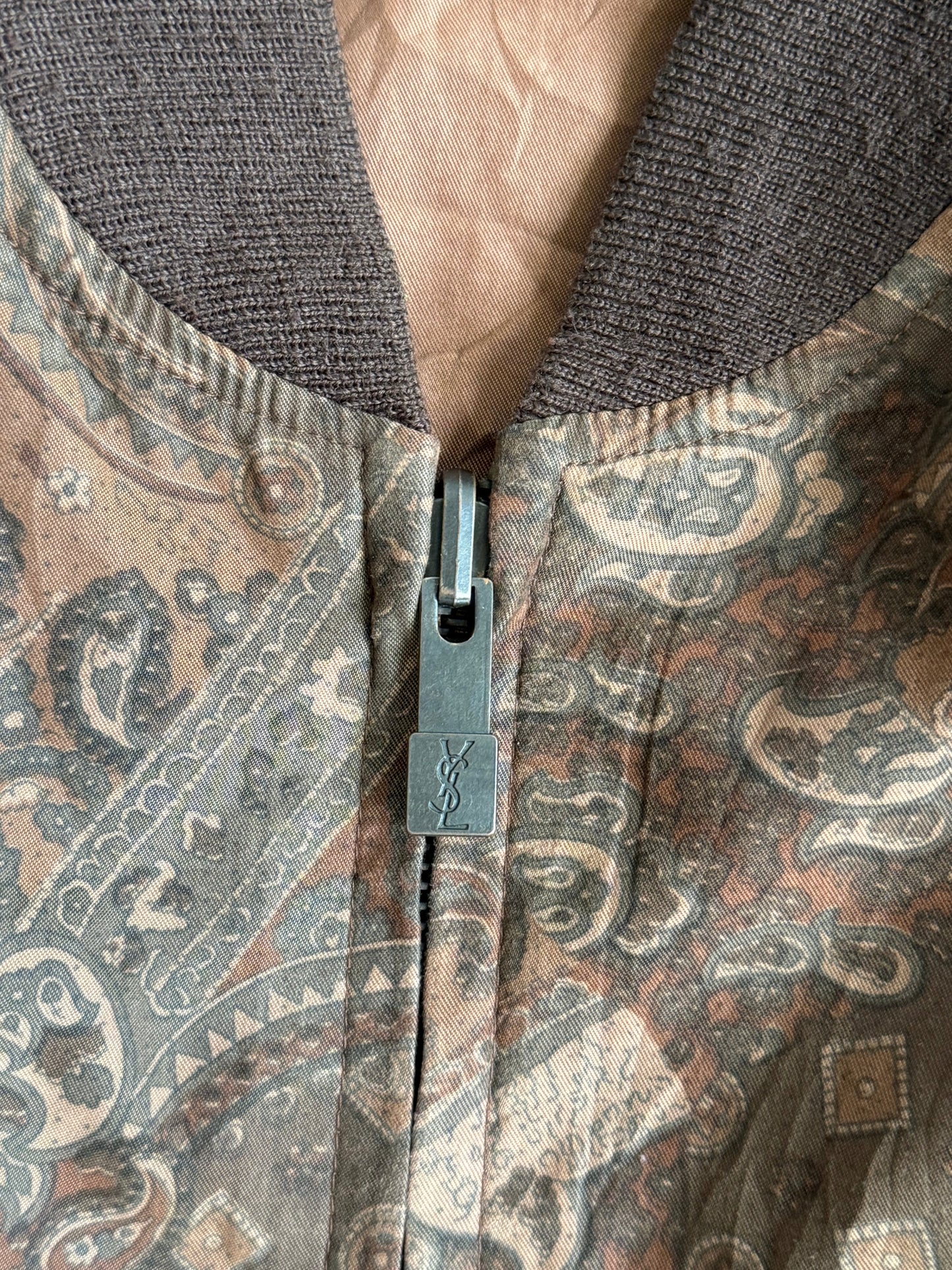 YSL Paisely Print Brown Reversible Bomber Jacket