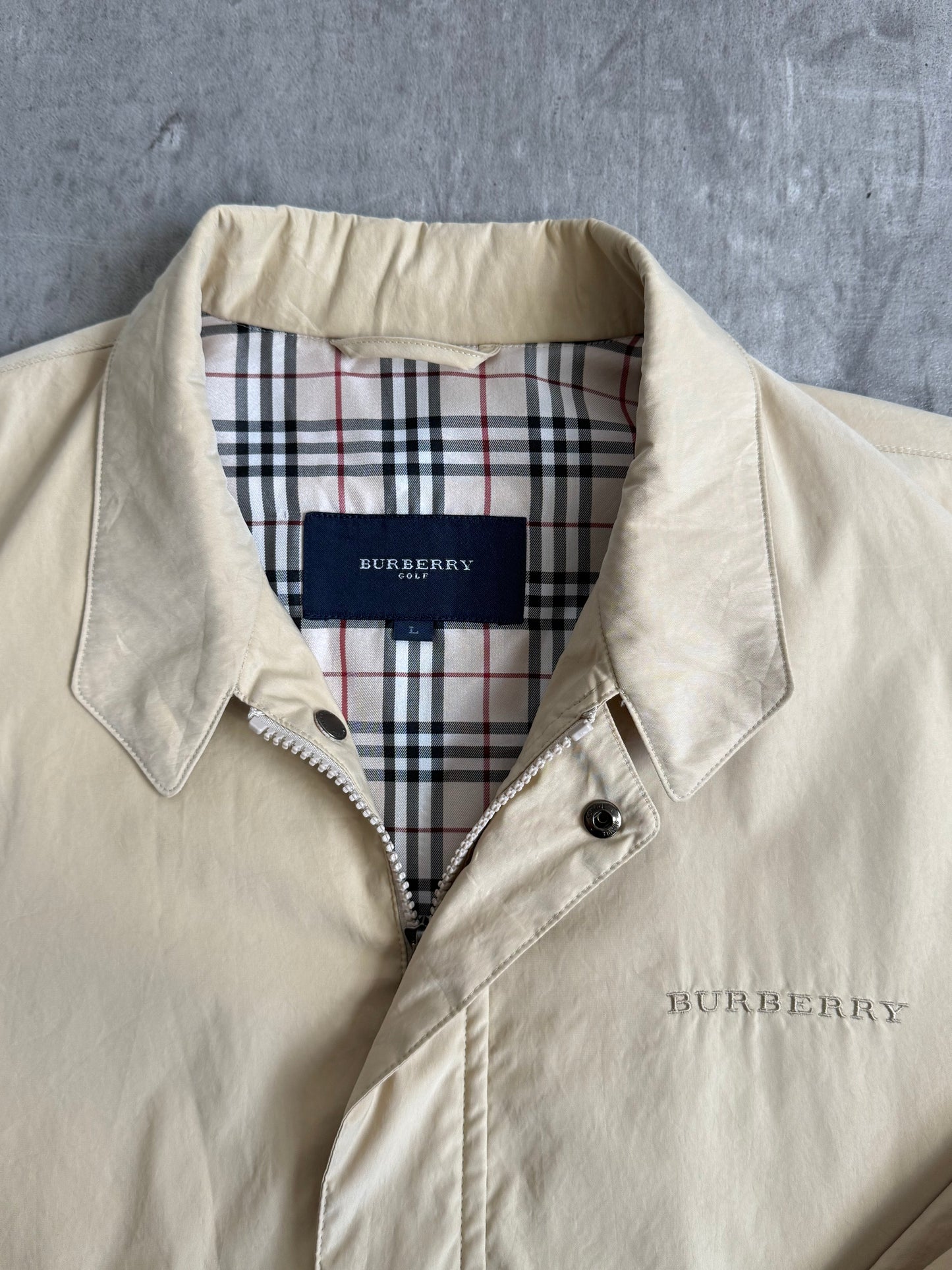 Burberry Logo Embroidered Beige Harrington Jacket