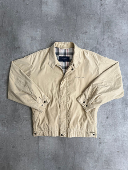 Burberry Logo Embroidered Beige Harrington Jacket
