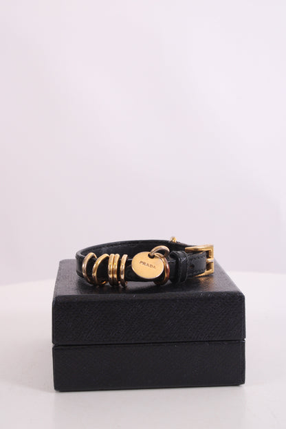 Prada Logo Wrap Leather Bracelet Black | O/S, Black