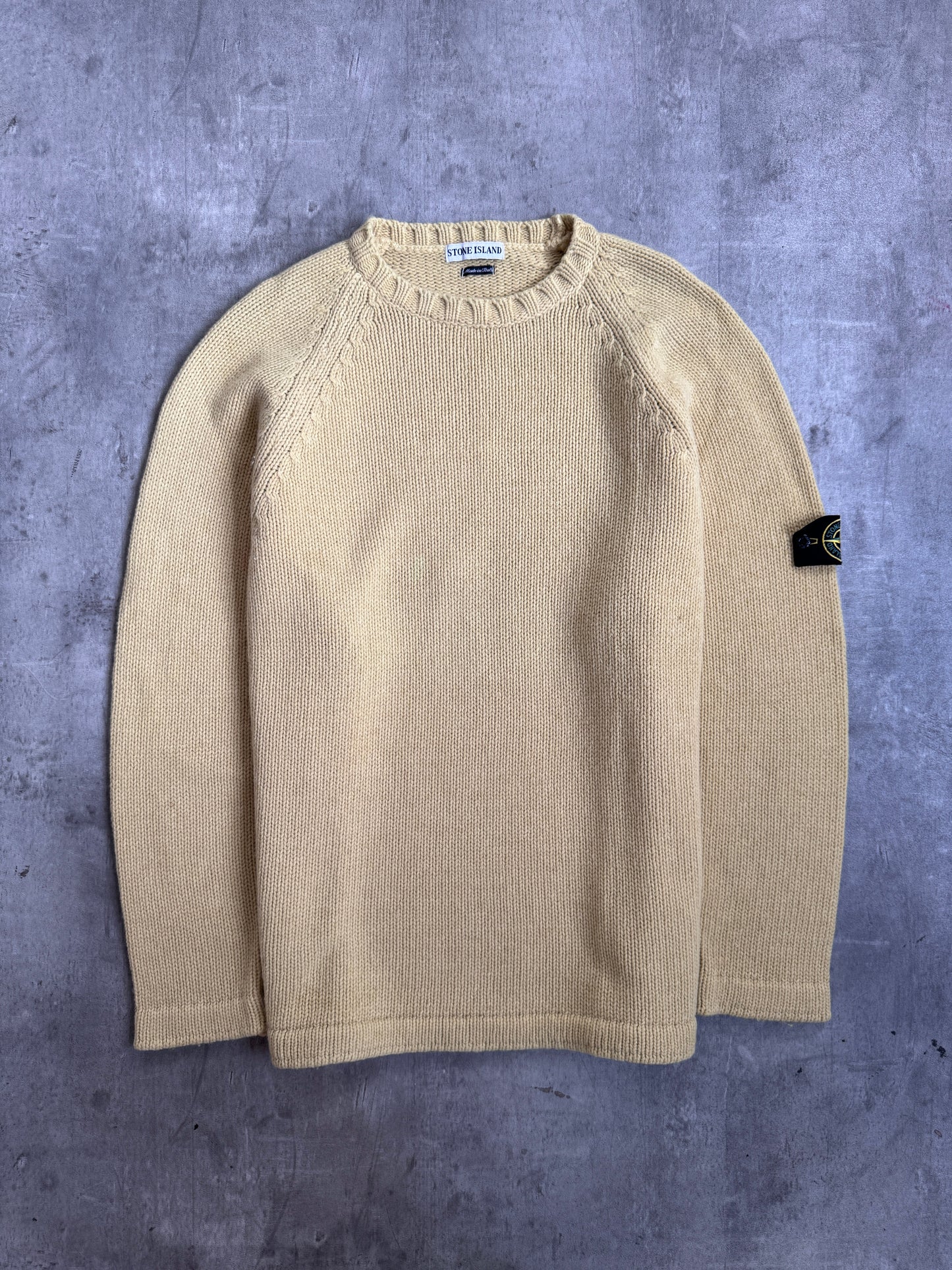 A/W Stone Island 1995 Pale Yellow Chunky Knit Crewneck
