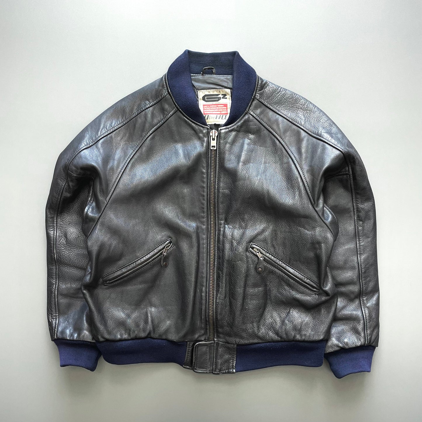 Kadoya Black G2 Leather Navy Trim Bomber Jacket | Medium, Black