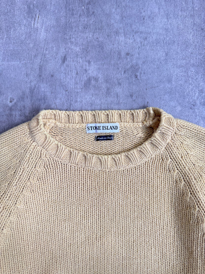 A/W Stone Island 1995 Pale Yellow Chunky Knit Crewneck