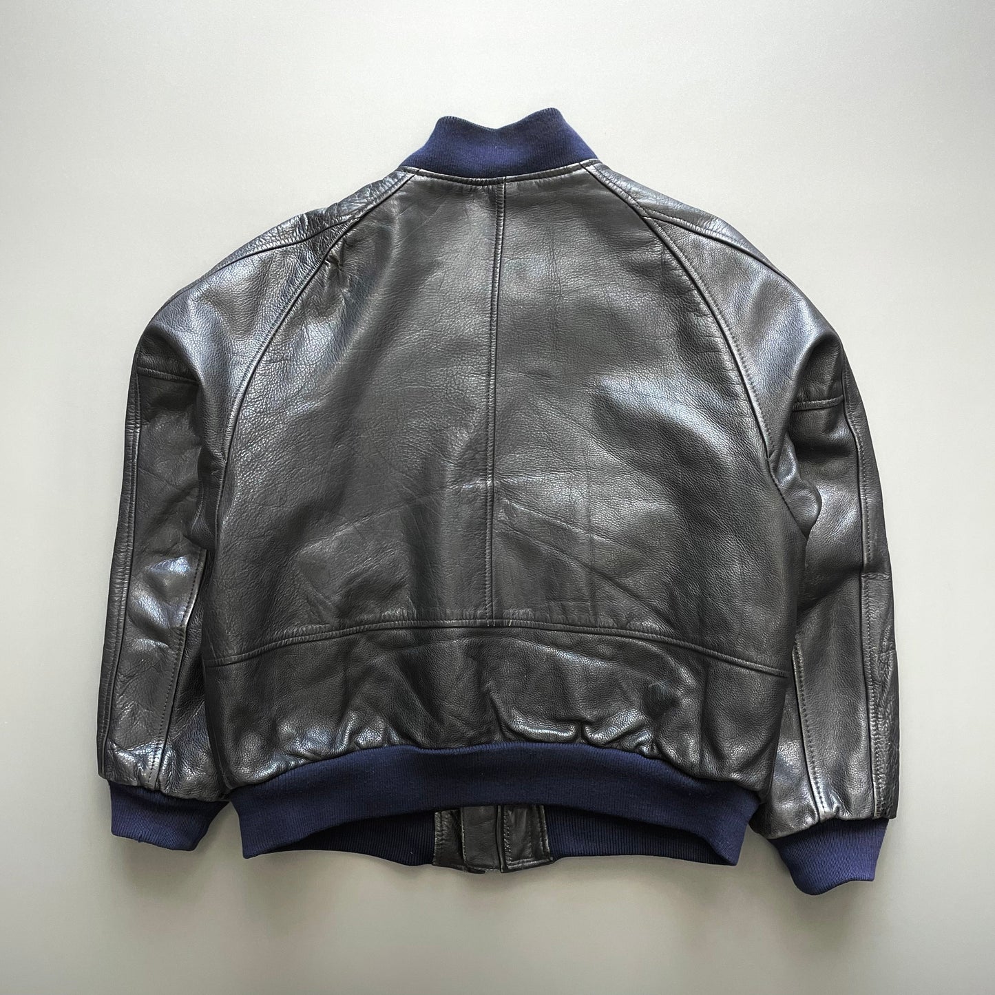 Kadoya Black G2 Leather Navy Trim Bomber Jacket | Medium, Black