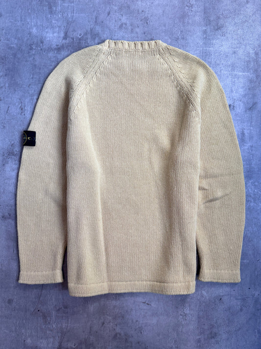 A/W Stone Island 1995 Pale Yellow Chunky Knit Crewneck | Extra Large, Yellow