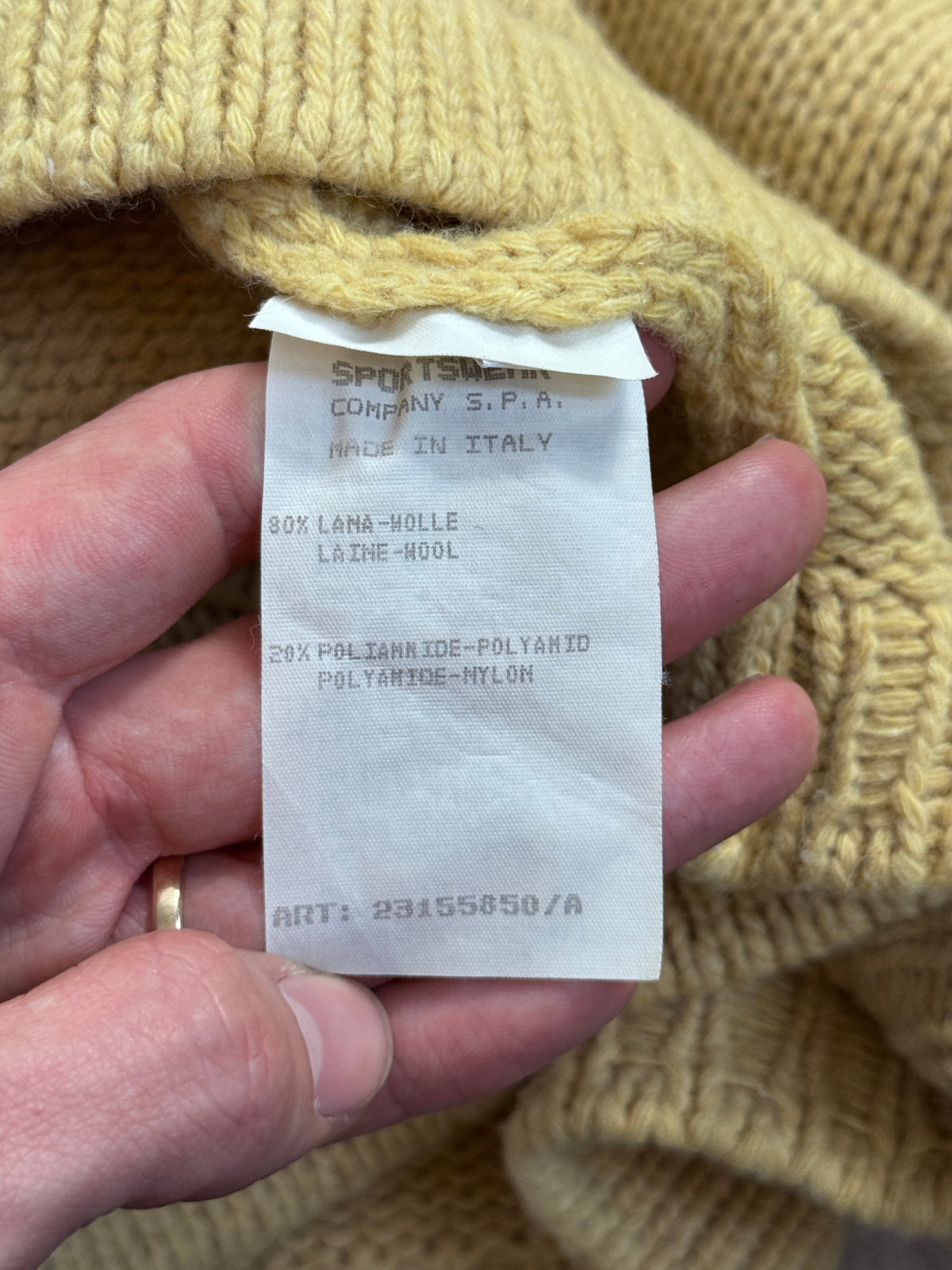 A/W Stone Island 1995 Pale Yellow Chunky Knit Crewneck | Extra Large, Yellow