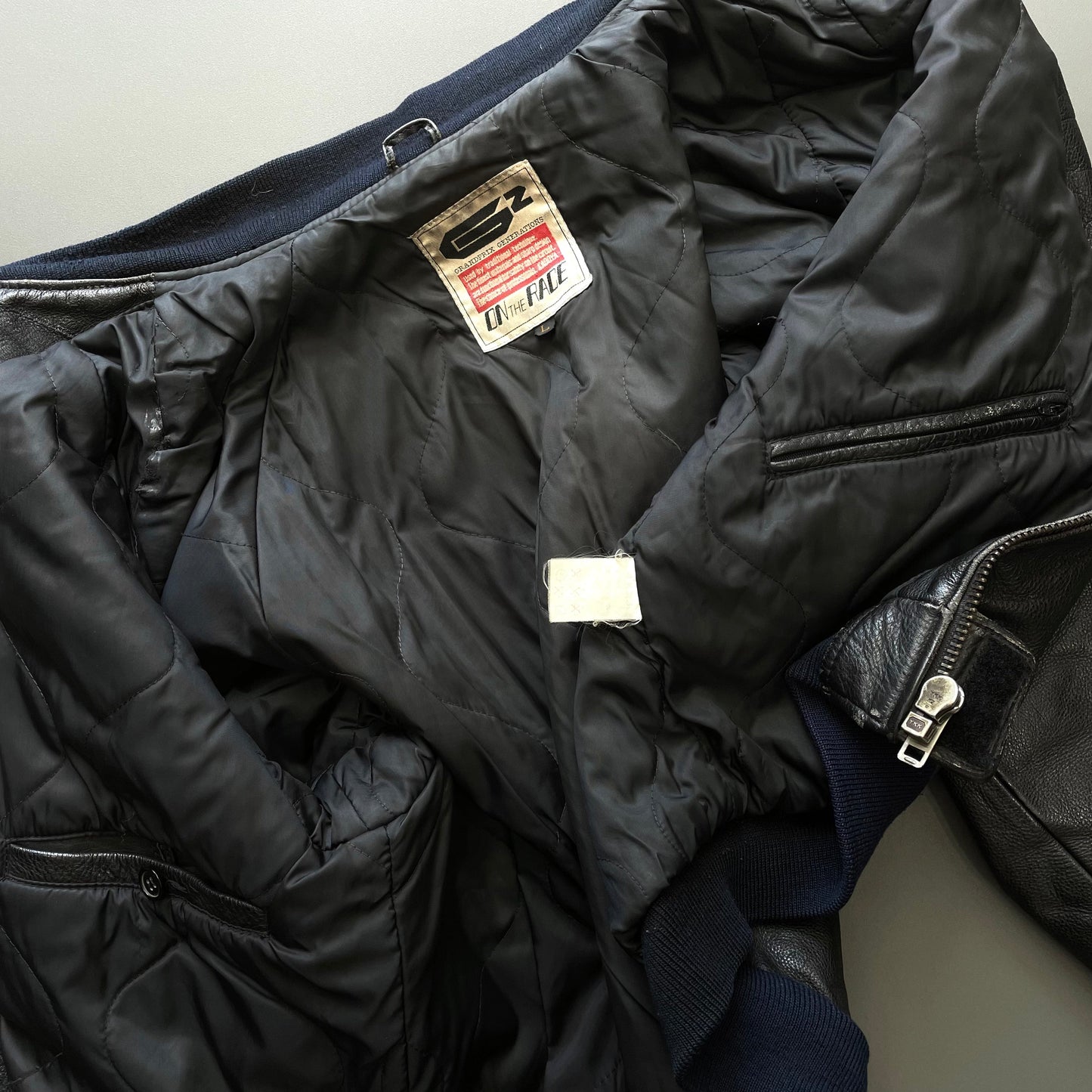Kadoya Black G2 Leather Navy Trim Bomber Jacket | Medium, Black