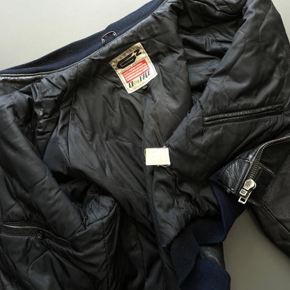 Kadoya Black G2 Leather Navy Trim Bomber Jacket | Medium, Black