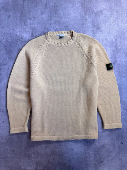 A/W Stone Island 1995 Pale Yellow Chunky Knit Crewneck | Extra Large, Yellow