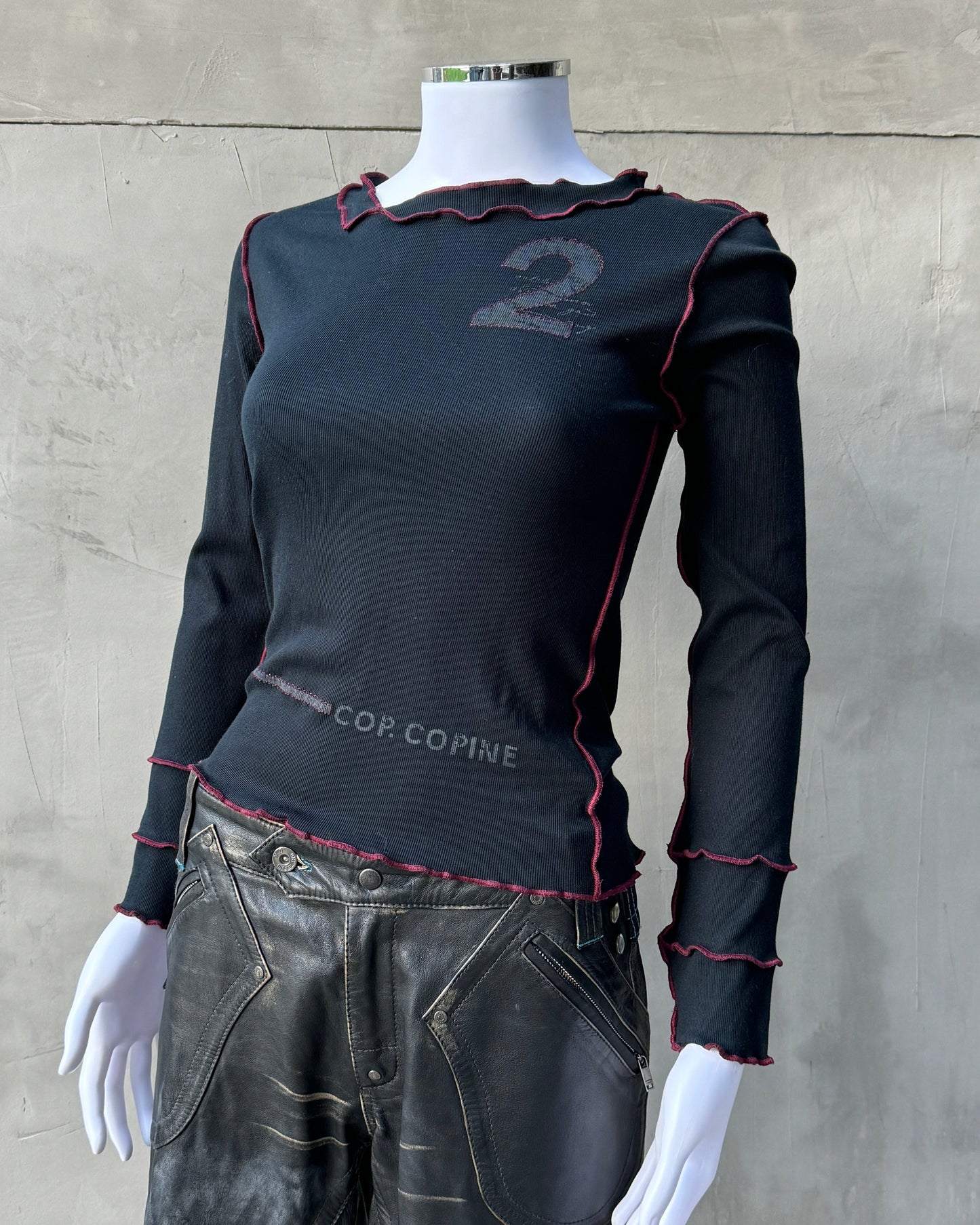 COP COPINE CONTRAST HEM LONG SLEEVE TOP - S