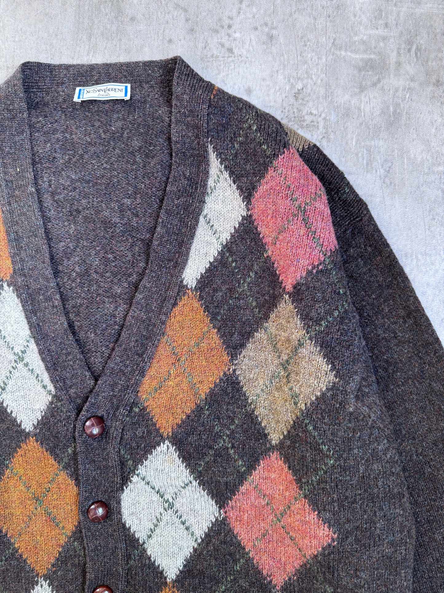 Yves Saint Laurent Tricot Argyle Knit Cardigan