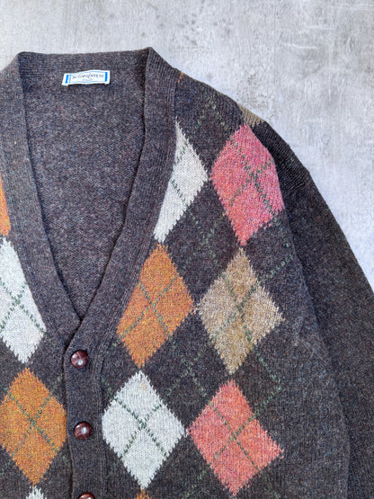 Yves Saint Laurent Tricot Argyle Knit Cardigan