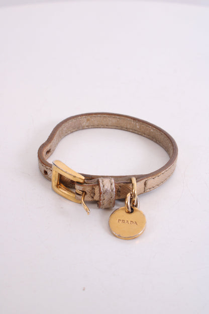Prada Log Wrap Leather Bracelet Gold | O/S, Gold