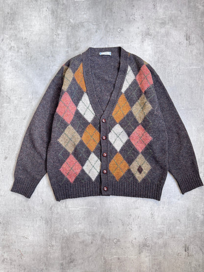 Yves Saint Laurent Tricot Argyle Knit Cardigan