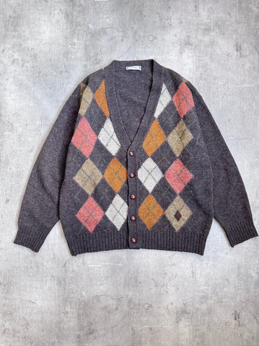 Yves Saint Laurent Tricot Argyle Knit Cardigan