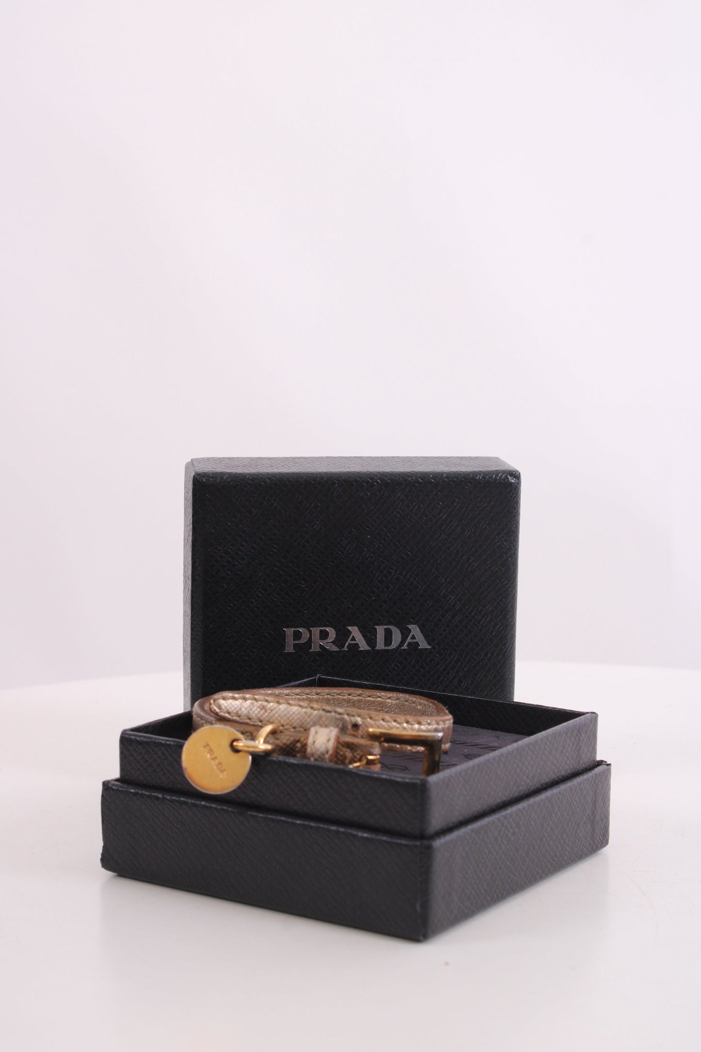 Prada Log Wrap Leather Bracelet Gold | O/S, Gold