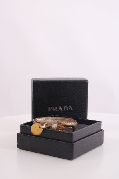 Prada Log Wrap Leather Bracelet Gold | O/S, Gold