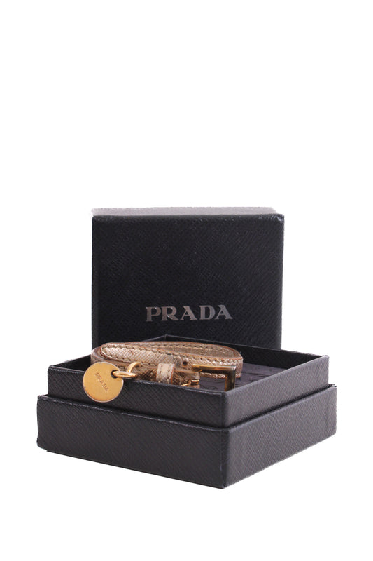 Prada Log Wrap Leather Bracelet Gold | O/S, Gold