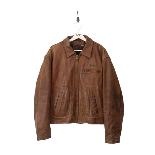 Schott Tan Leather Wide Cut Jacket