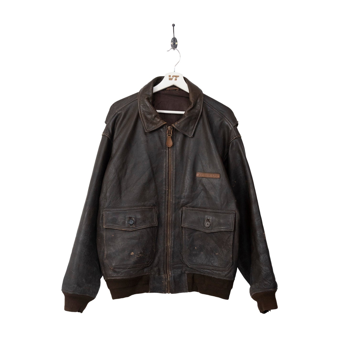 Avirex Double Pocket Distressed Leather Bomber Jacket