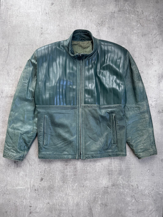 Gianni Versace Bottle Green Leather Moto Jacket