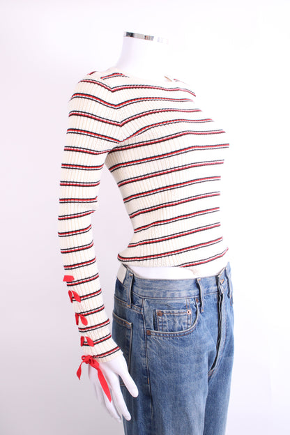 Sandro L/S Stripe Knit Jumper Cream S | Small, Cream