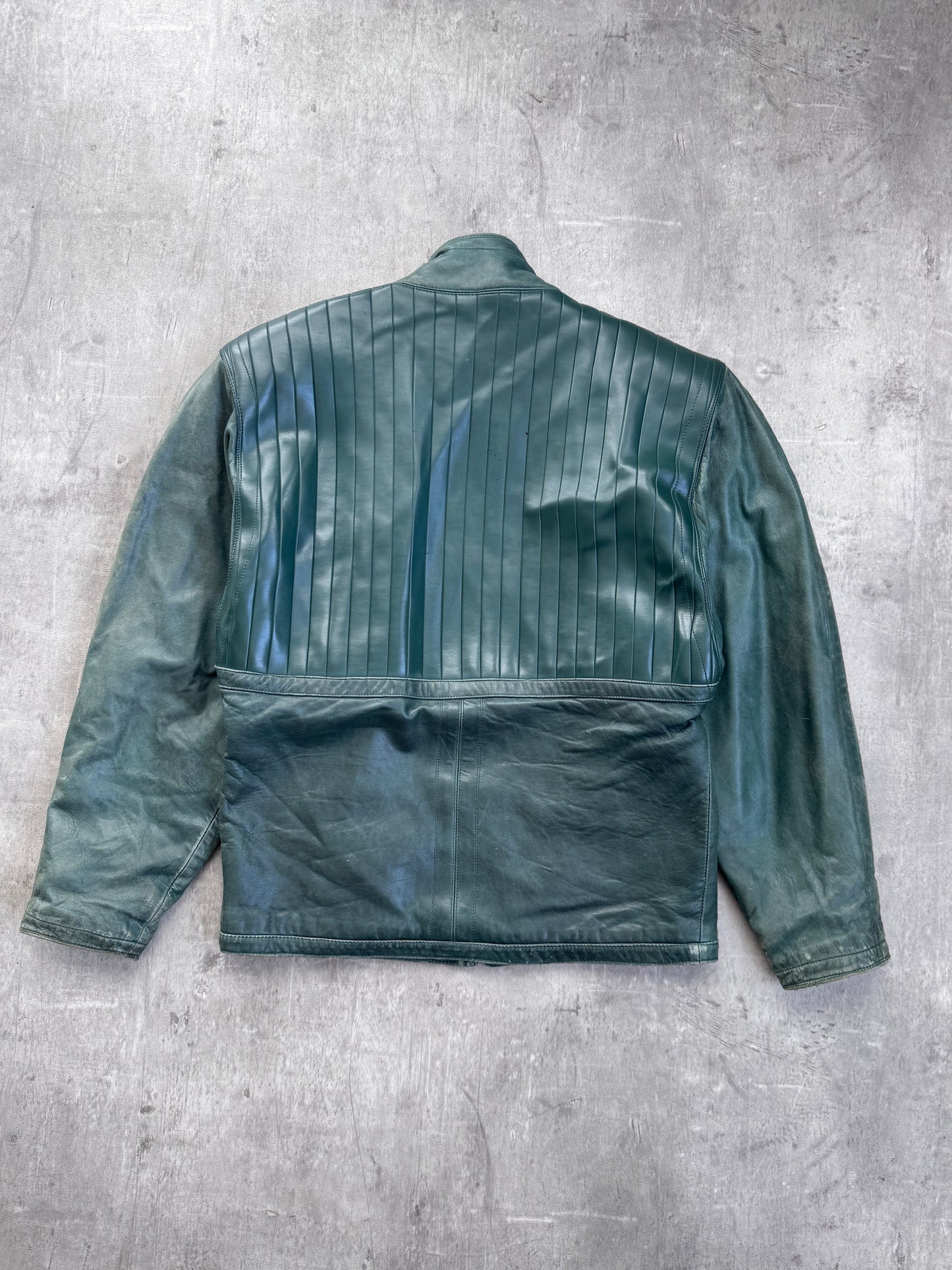 Gianni Versace Bottle Green Leather Moto Jacket