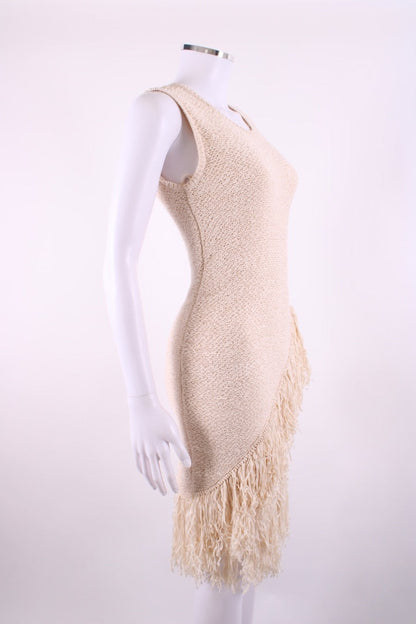 BCBGMAXAZRIA S/S Crochet Fringe Dress Cream XS | XS, Cream