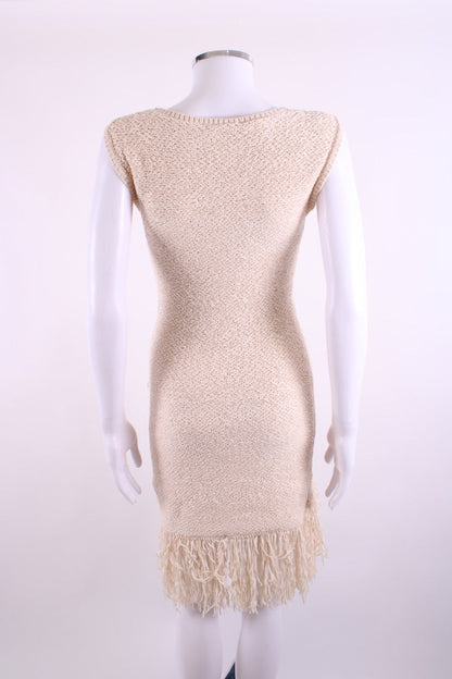 BCBGMAXAZRIA S/S Crochet Fringe Dress Cream XS | XS, Cream