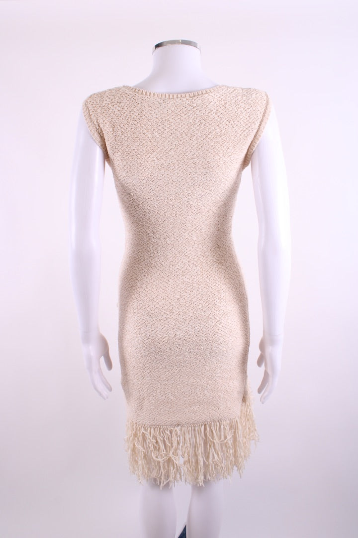 BCBGMAXAZRIA S/S Crochet Fringe Dress Cream XS | XS, Cream