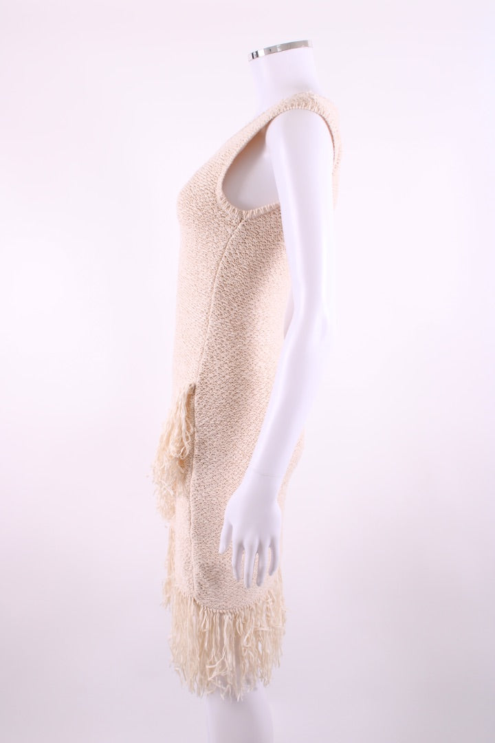 BCBGMAXAZRIA S/S Crochet Fringe Dress Cream XS | XS, Cream